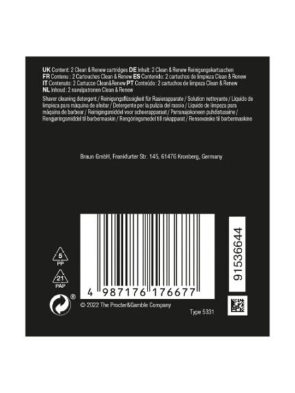 Braun Pack of 2 Lemon Fresh Cleaning Fluid Refill Cartridge for Trimer
