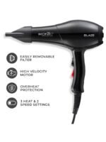 Ikonic Professional Blaze Hair Dryer AC Motor with 2 Interchangeable Nozzles - Black
