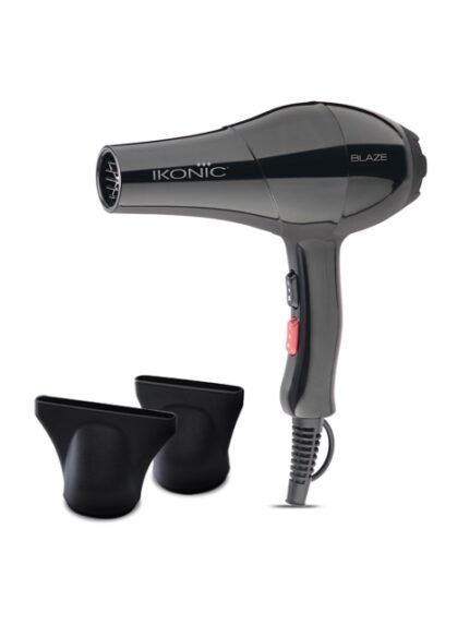 Ikonic Professional Blaze Hair Dryer AC Motor with 2 Interchangeable Nozzles - Black