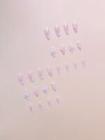The Pink Truck Set Of 24 Reusable Nails & Application Kit- Creamy Shine With Bow & Pearls