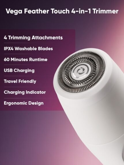 VEGA Women Feather Touch 4-In-1 Trimmer for Trimming Eyebrows Face & Bikini Area
